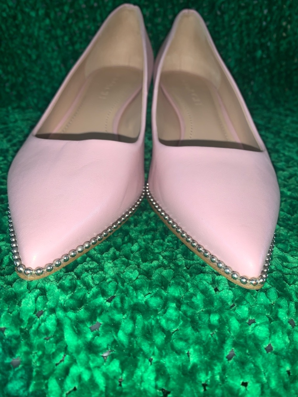 Coach Pink Leather Pointed Block Heel Pumps with Beaded Trim - Picture 5 of 10